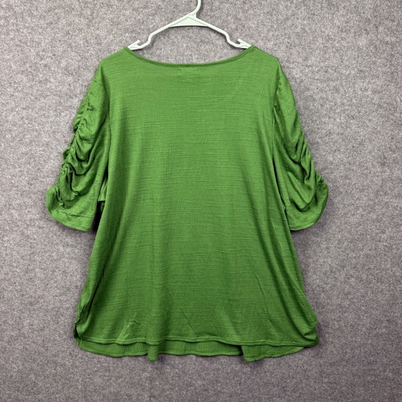 Max Studio London Green Ruched Puff Sleeve Textured Knit Top 3X 3W01S78 NWT - Picture 4 of 11